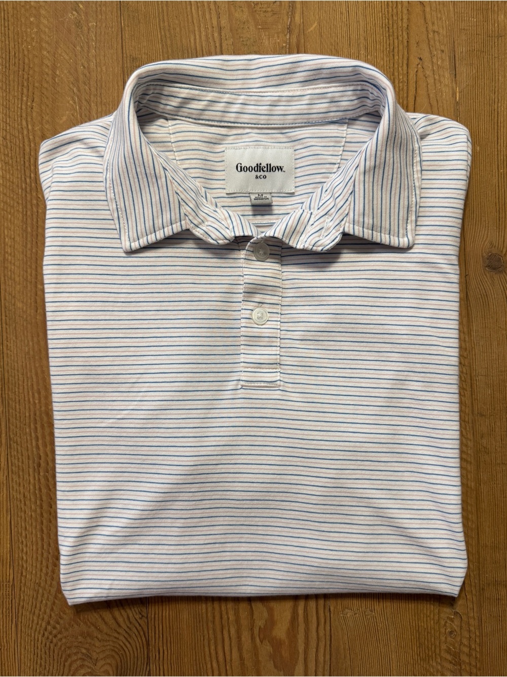 Goodfellow & Co Comfort Wear - Medium - White Polo with Blue and Pink Stripes
